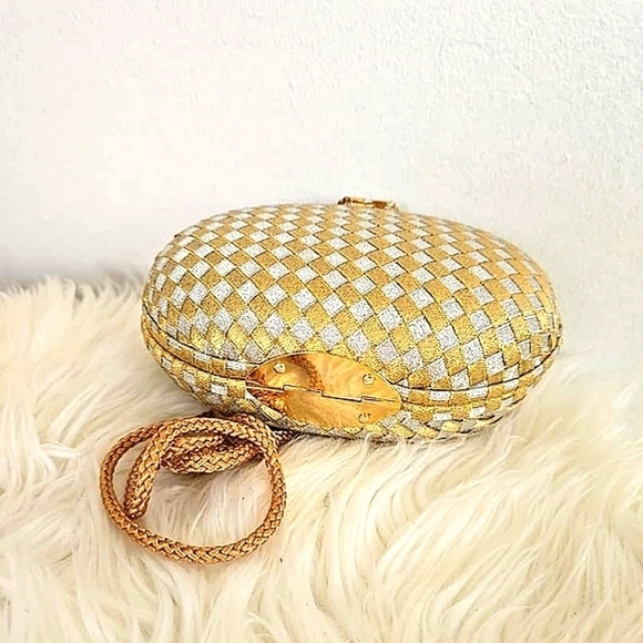 Vintage Delill Creation Evening Clutch Purse Woven Diamond Gold Silver Glitter🌴 - Picture 3 of 7